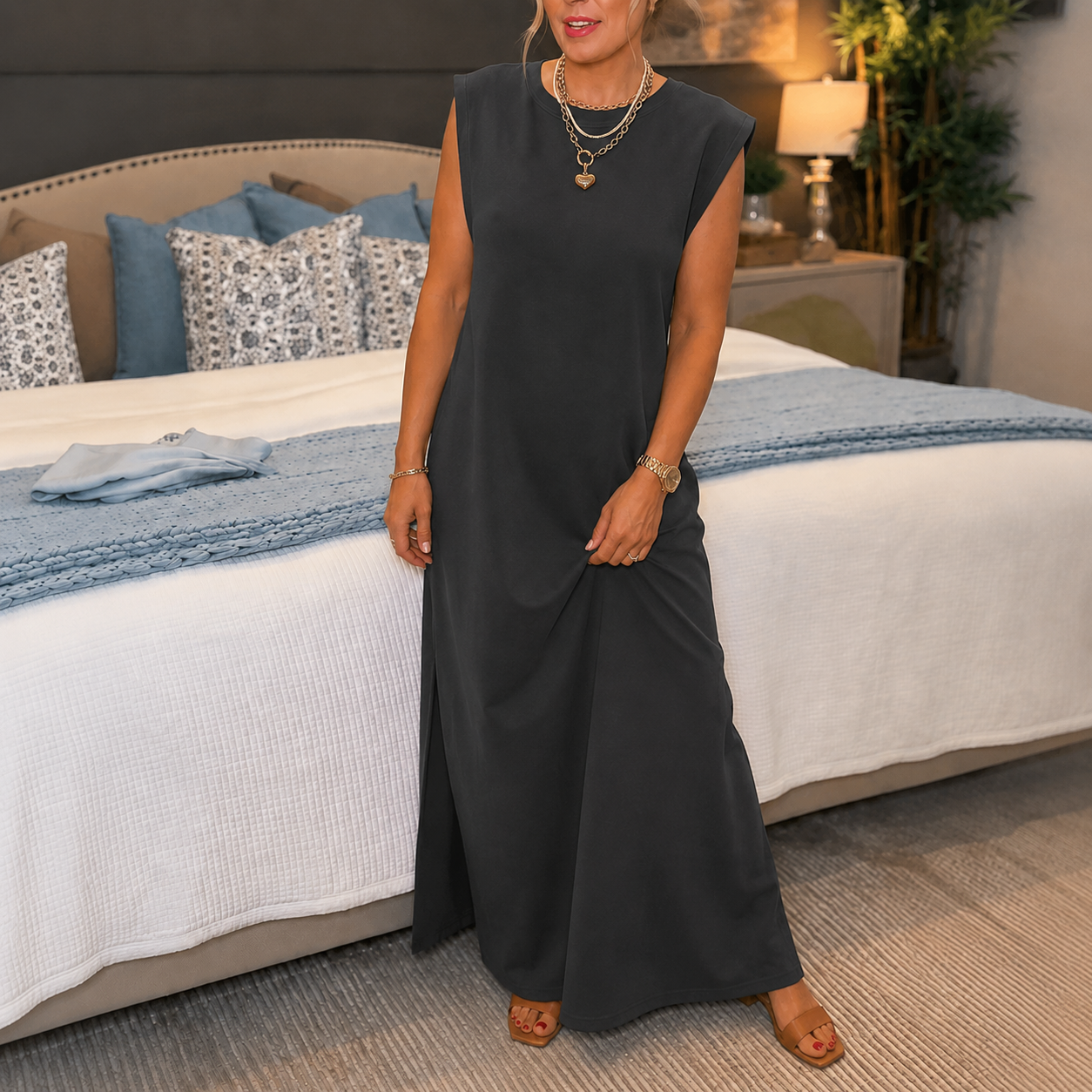 Marella™ – Wrinkle-Free Split-Hem Maxi Dress with Pockets