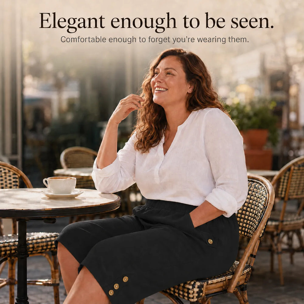 Velora – Plus Size Elastic Waist Capri Pants with Side Button Detail