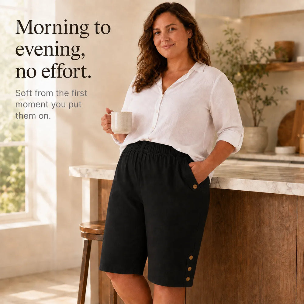 Velora – Plus Size Elastic Waist Capri Pants with Side Button Detail