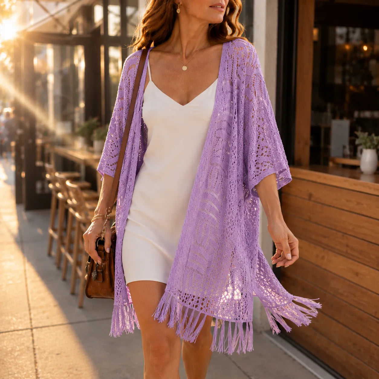 Solenne – Oversized Crochet Tassel Kimono Cardigan for Women