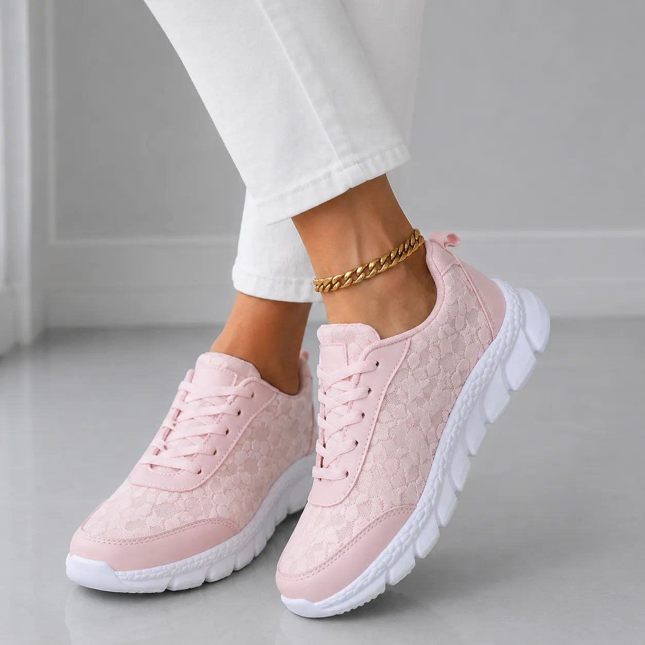 Stelline – Star Mesh Platform Sneakers for Women, Breathable White Lace