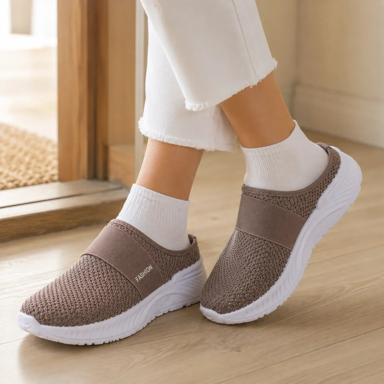 Stride & Soft – Women's Slip On Platform Mesh Sneakers, Breathable Non-Slip Mules