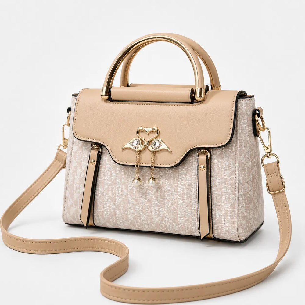 Velora – Swan-Clasp Structured Crossbody Bag with Gold Hardware