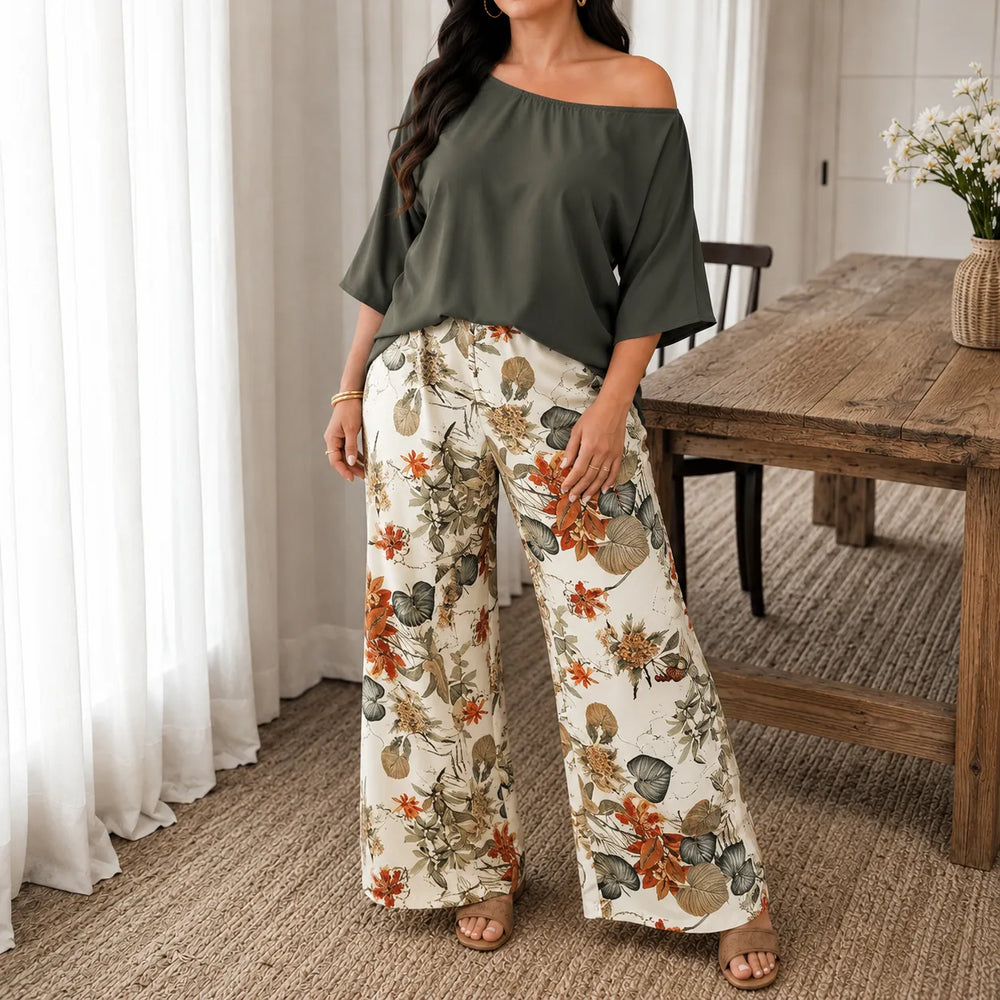 Solene – Off Shoulder Floral Wide Leg Pants Set for Women