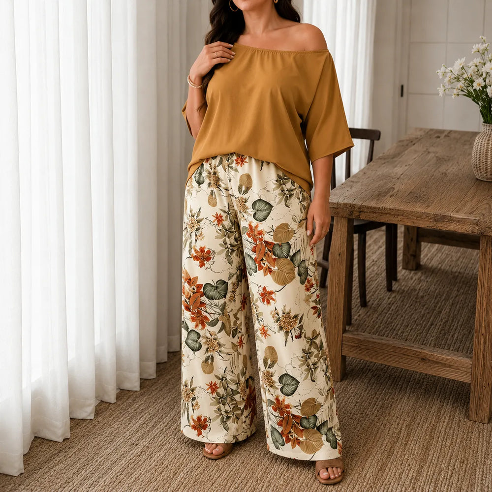 Solene – Off Shoulder Floral Wide Leg Pants Set for Women
