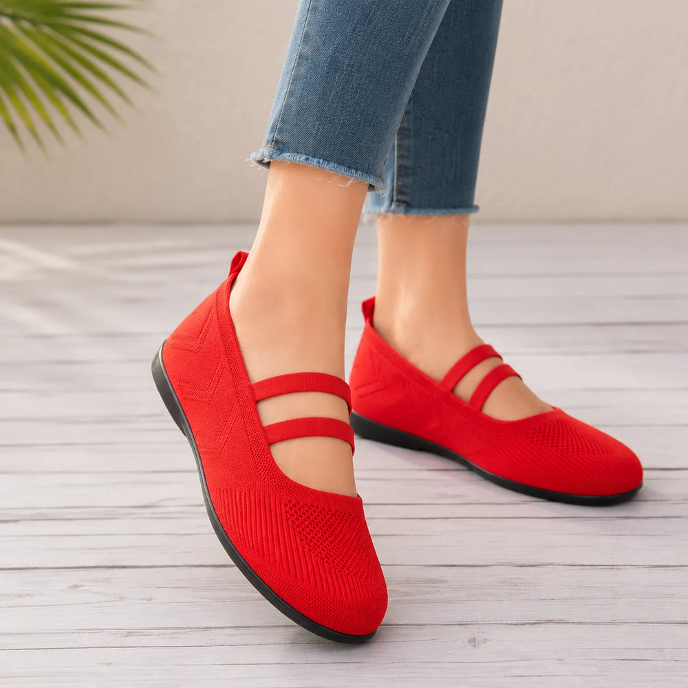 Soffea – Knit Mary Jane Flats with Elastic Straps for Women, Slip On Breathable Ballet Shoes
