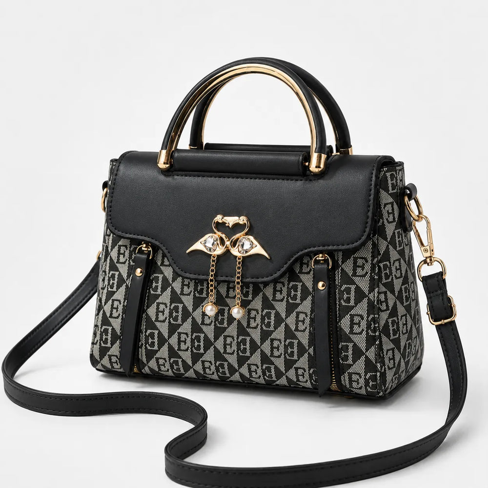 Velora – Swan-Clasp Structured Crossbody Bag with Gold Hardware