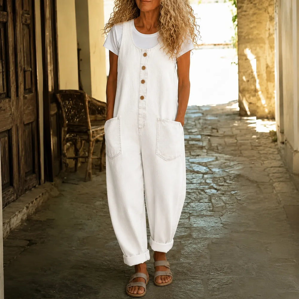 Lora – Vintage Overalls with Button Front and Patch Pockets
