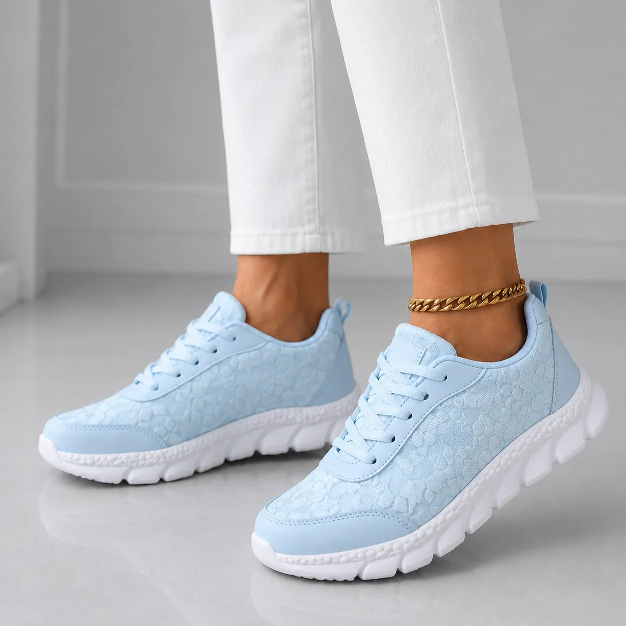 Stelline – Star Mesh Platform Sneakers for Women, Breathable White Lace