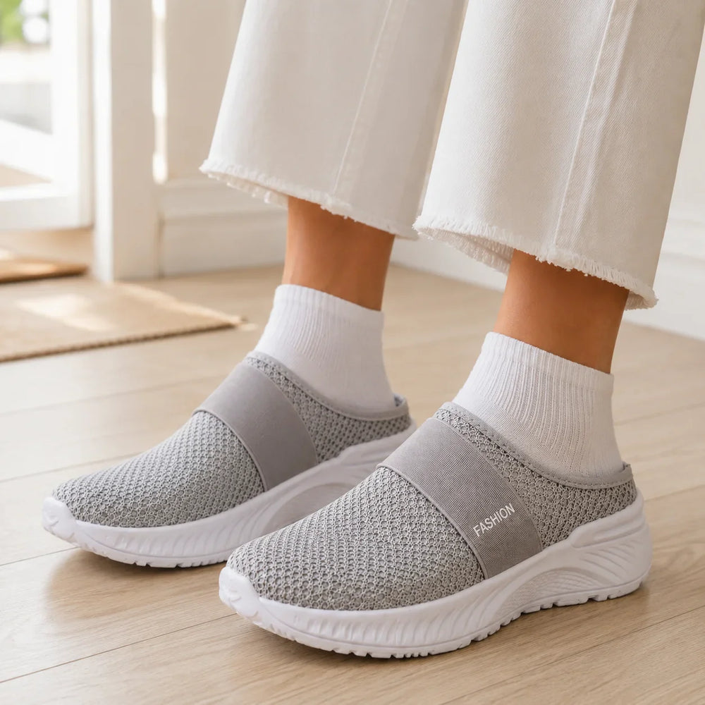 Stride & Soft – Women's Slip On Platform Mesh Sneakers, Breathable Non-Slip Mules