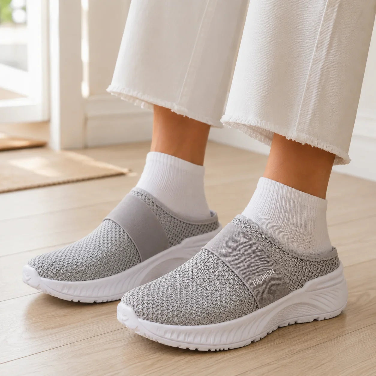 Stride & Soft – Women's Slip On Platform Mesh Sneakers, Breathable Non-Slip Mules