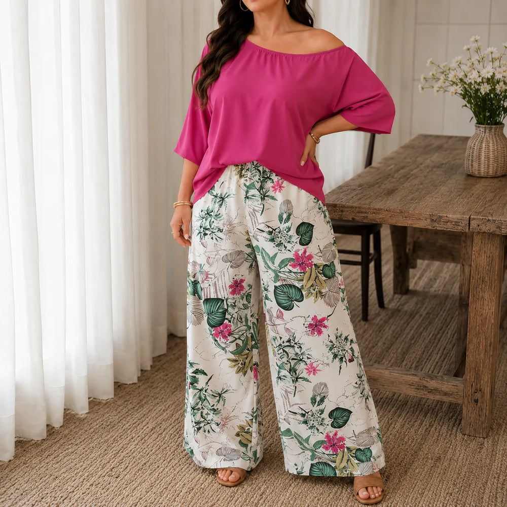 Solene – Off Shoulder Floral Wide Leg Pants Set for Women