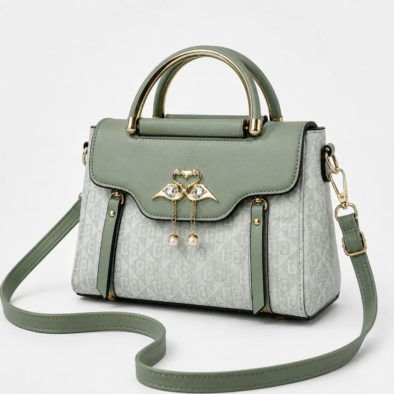 Velora – Swan-Clasp Structured Crossbody Bag with Gold Hardware