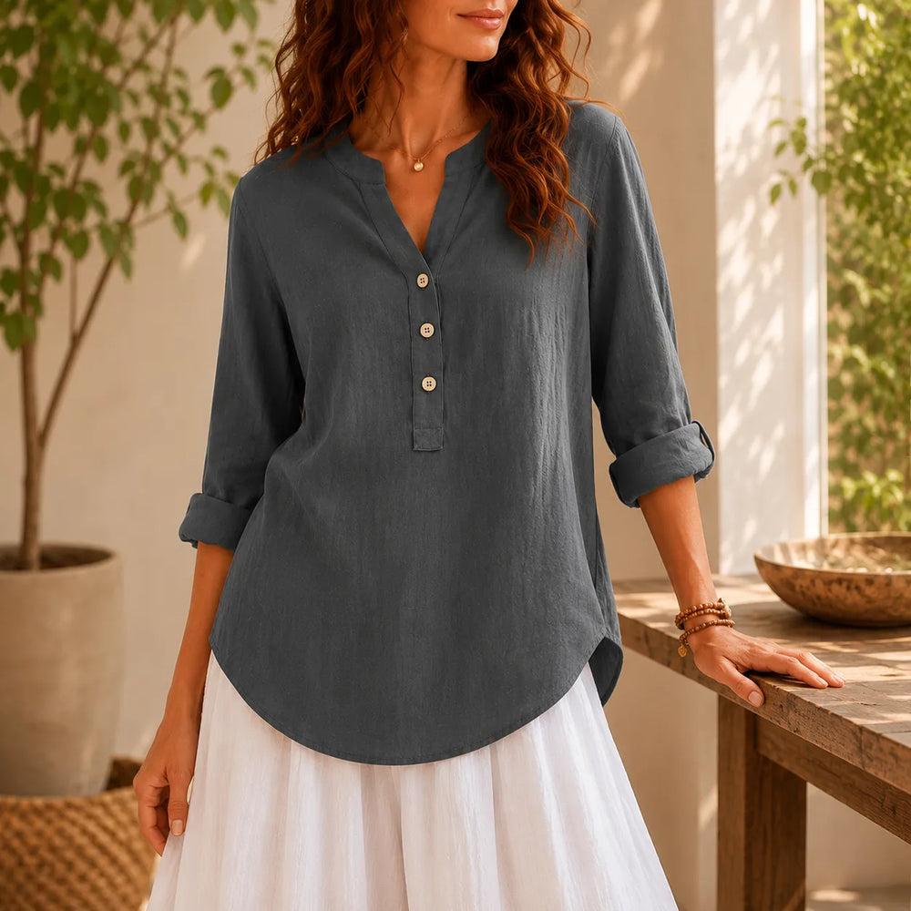 Amberlys – Airy Blouse with V-Neck and Buttons