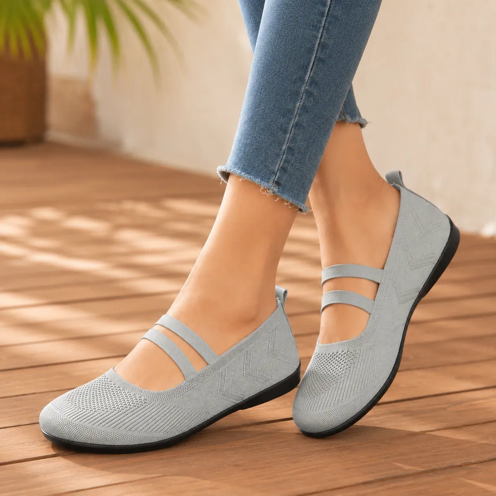 Soffea – Knit Mary Jane Flats with Elastic Straps for Women, Slip On Breathable Ballet Shoes