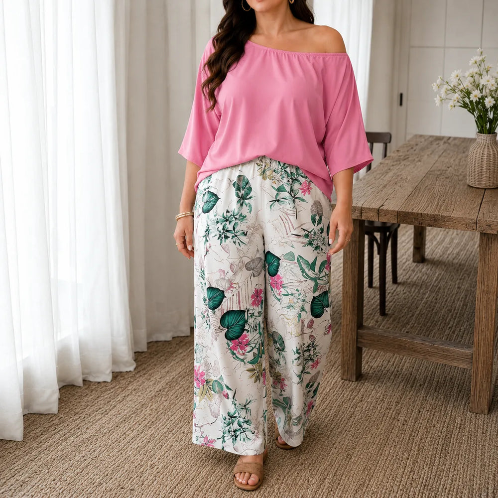Solene – Off Shoulder Floral Wide Leg Pants Set for Women