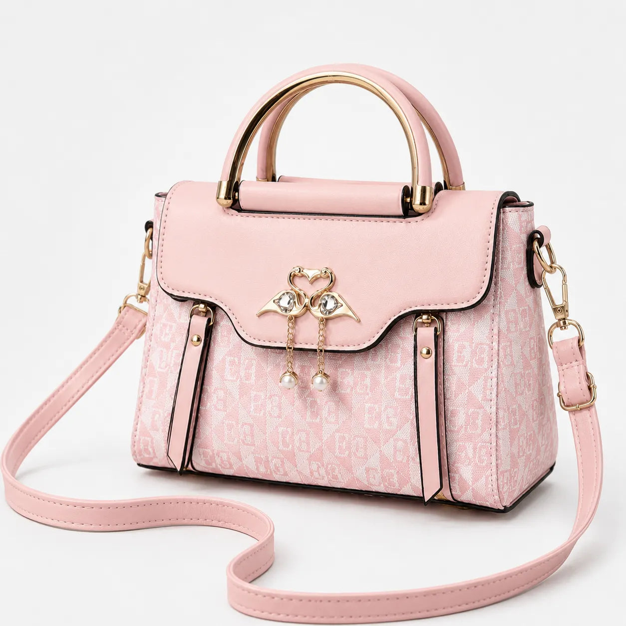 Velora – Swan-Clasp Structured Crossbody Bag with Gold Hardware