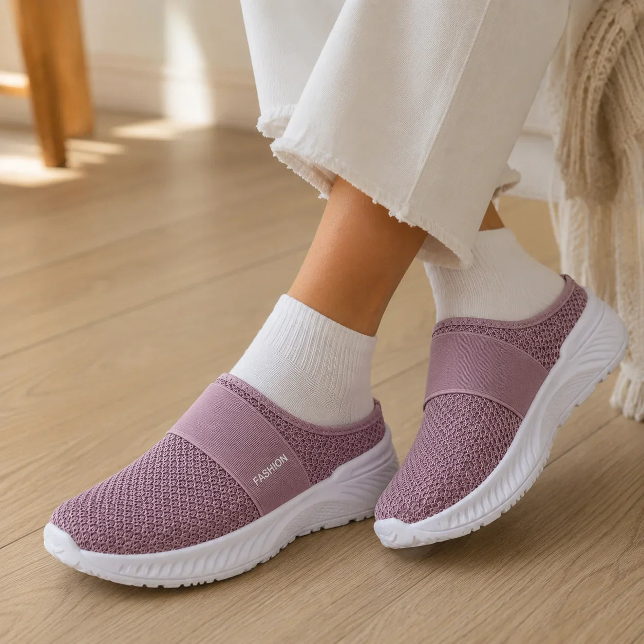 Stride & Soft – Women's Slip On Platform Mesh Sneakers, Breathable Non-Slip Mules