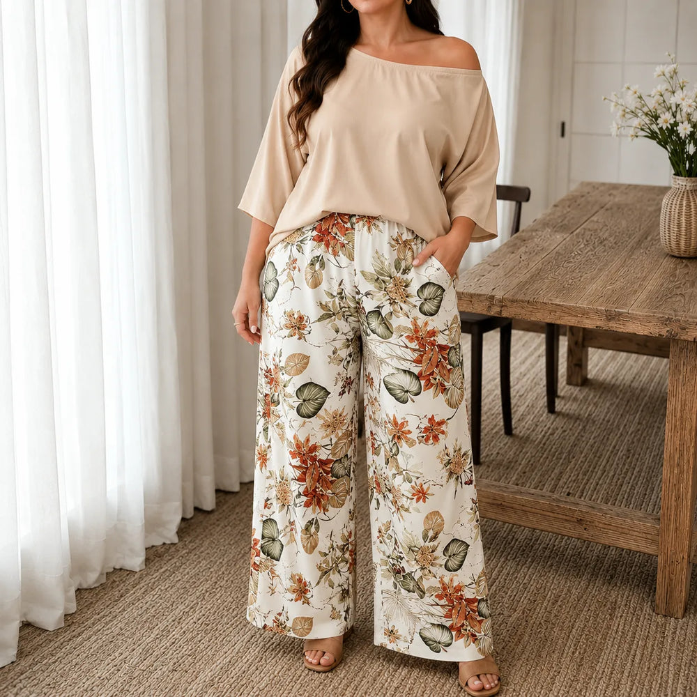 Solene – Off Shoulder Floral Wide Leg Pants Set for Women