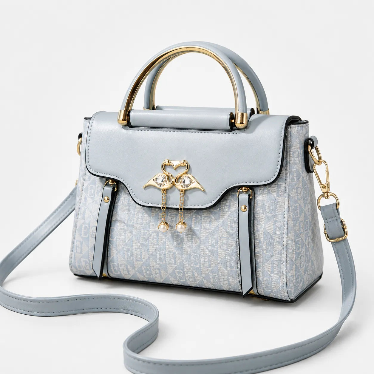Velora – Swan-Clasp Structured Crossbody Bag with Gold Hardware