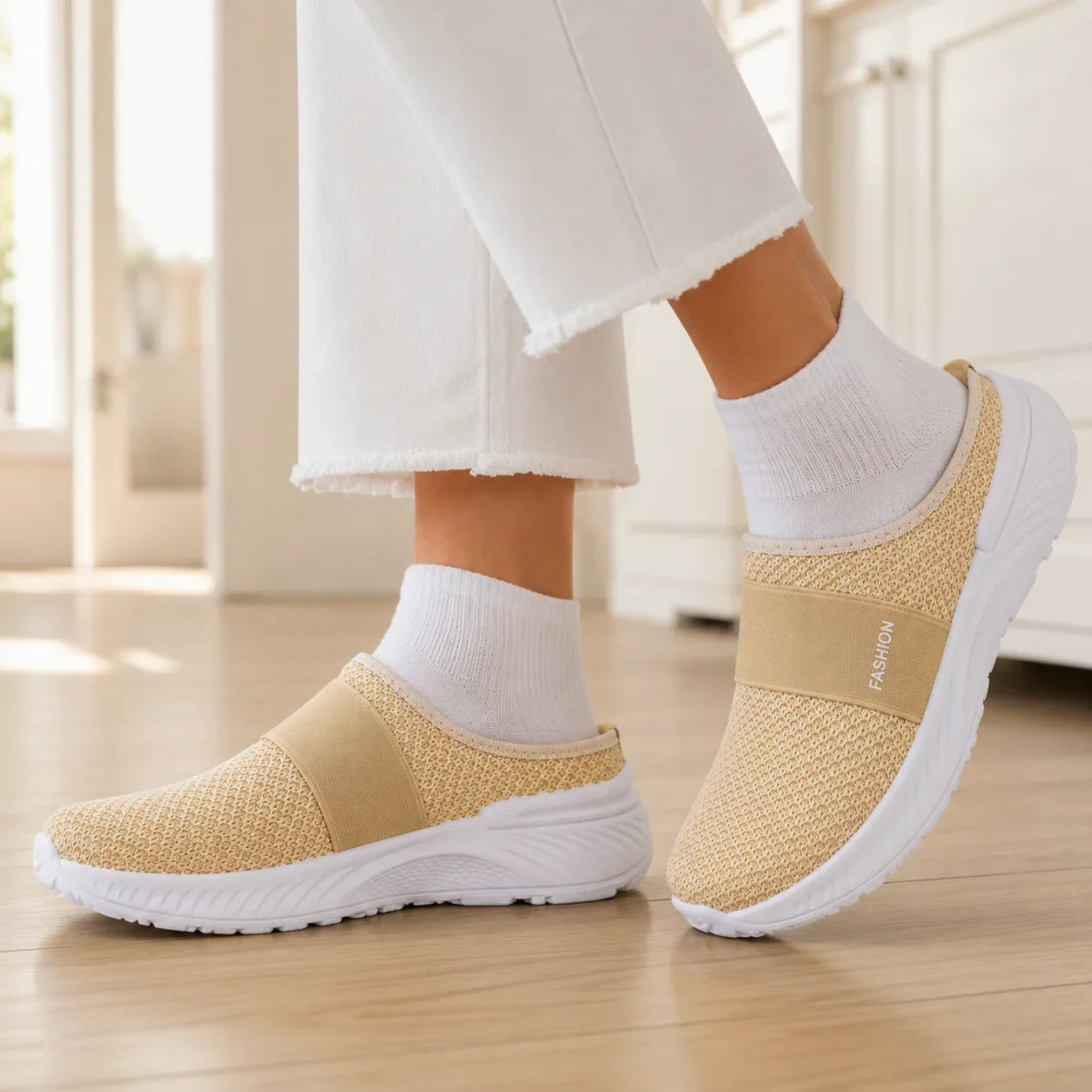 Stride & Soft – Women's Slip On Platform Mesh Sneakers, Breathable Non-Slip Mules