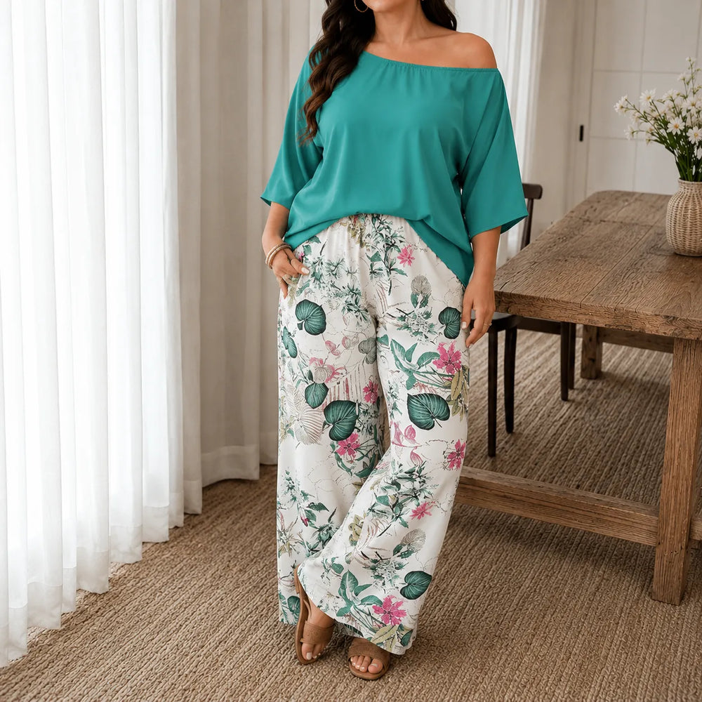 Solene – Off Shoulder Floral Wide Leg Pants Set for Women