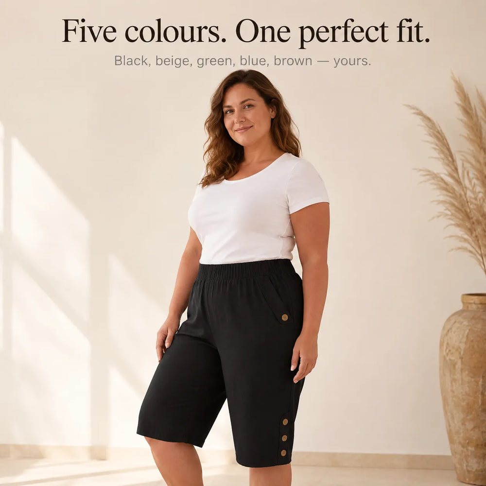 Velora – Plus Size Elastic Waist Capri Pants with Side Button Detail