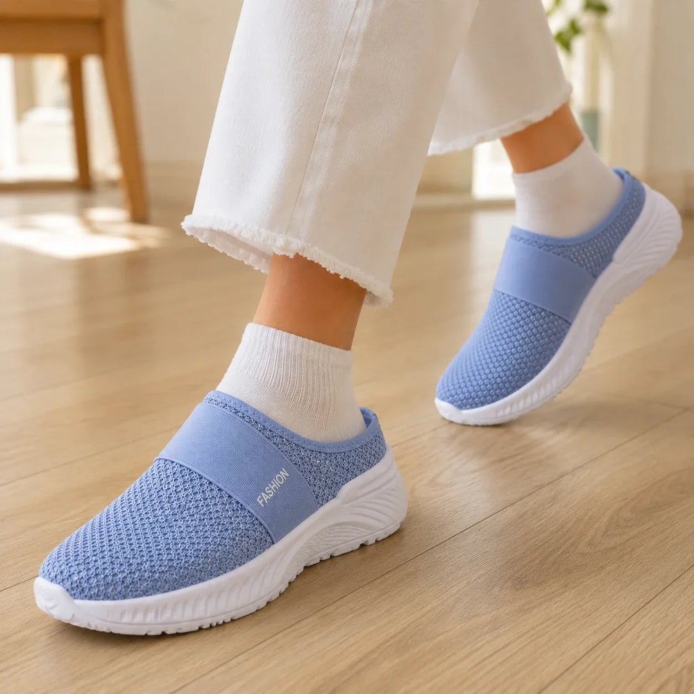 Stride & Soft – Women's Slip On Platform Mesh Sneakers, Breathable Non-Slip Mules