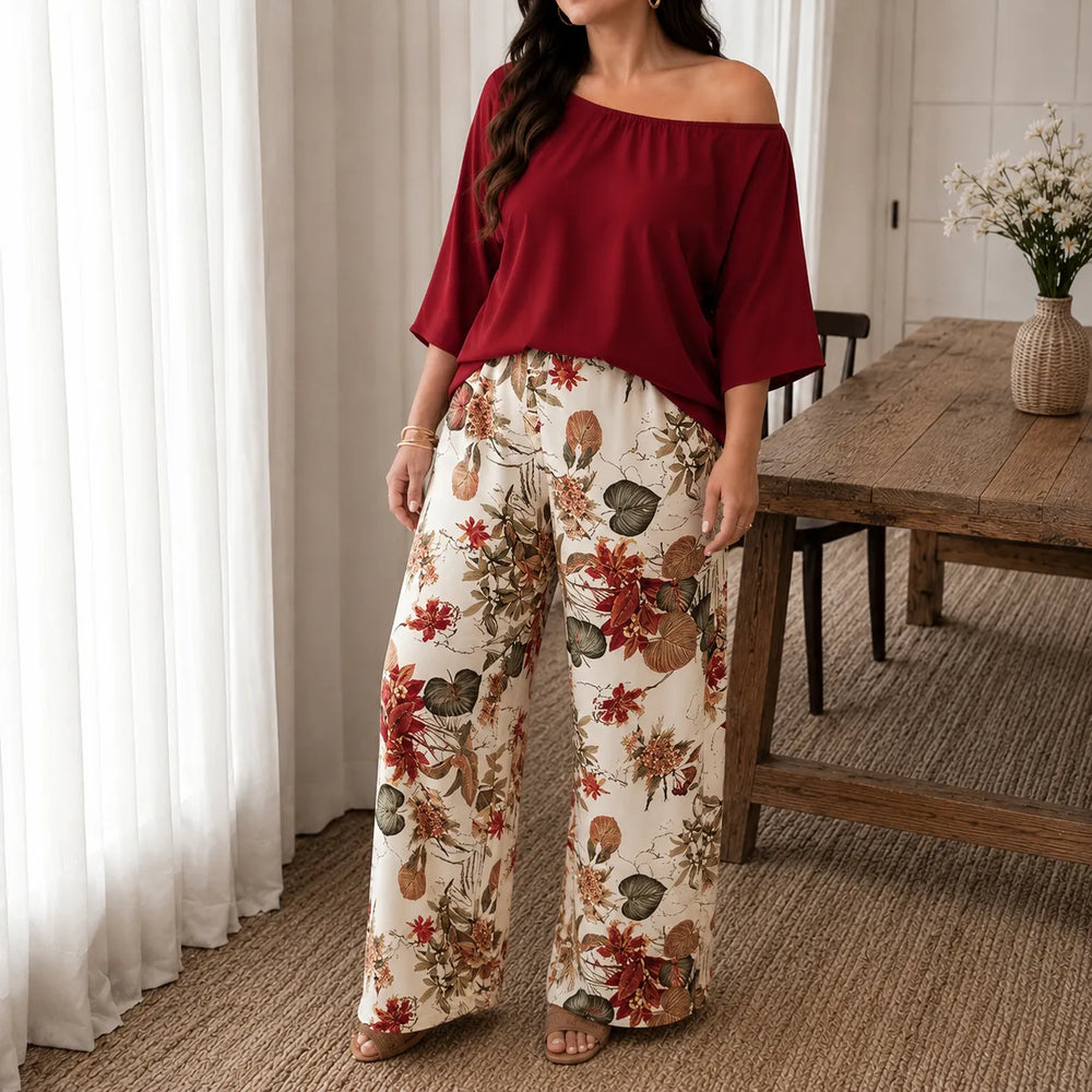 Solene – Off Shoulder Floral Wide Leg Pants Set for Women