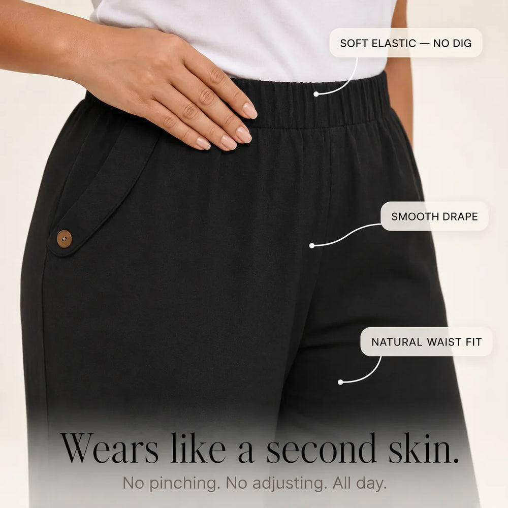 Velora – Plus Size Elastic Waist Capri Pants with Side Button Detail