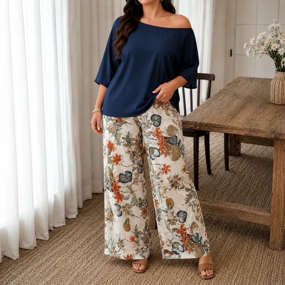 Solene – Off Shoulder Floral Wide Leg Pants Set for Women