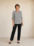 Lunavia – Women's Geometric V-Neck Blouse with Roll-Tab Sleeves