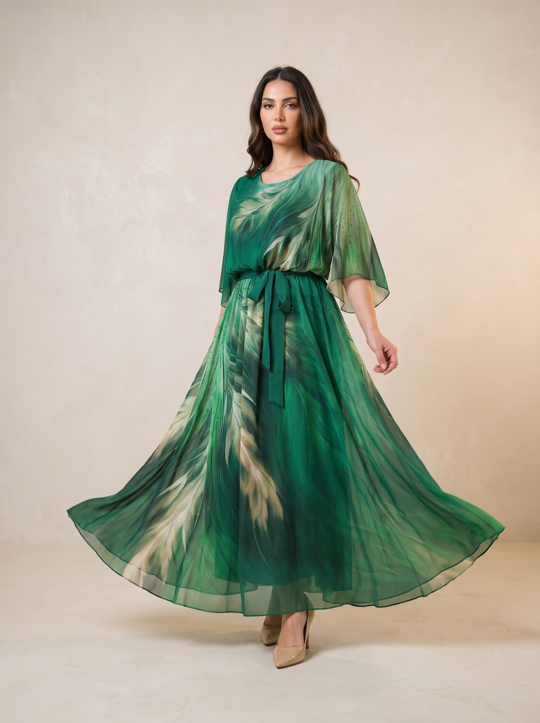 Aurelinea – Women's Painted Chiffon Maxi Dress
