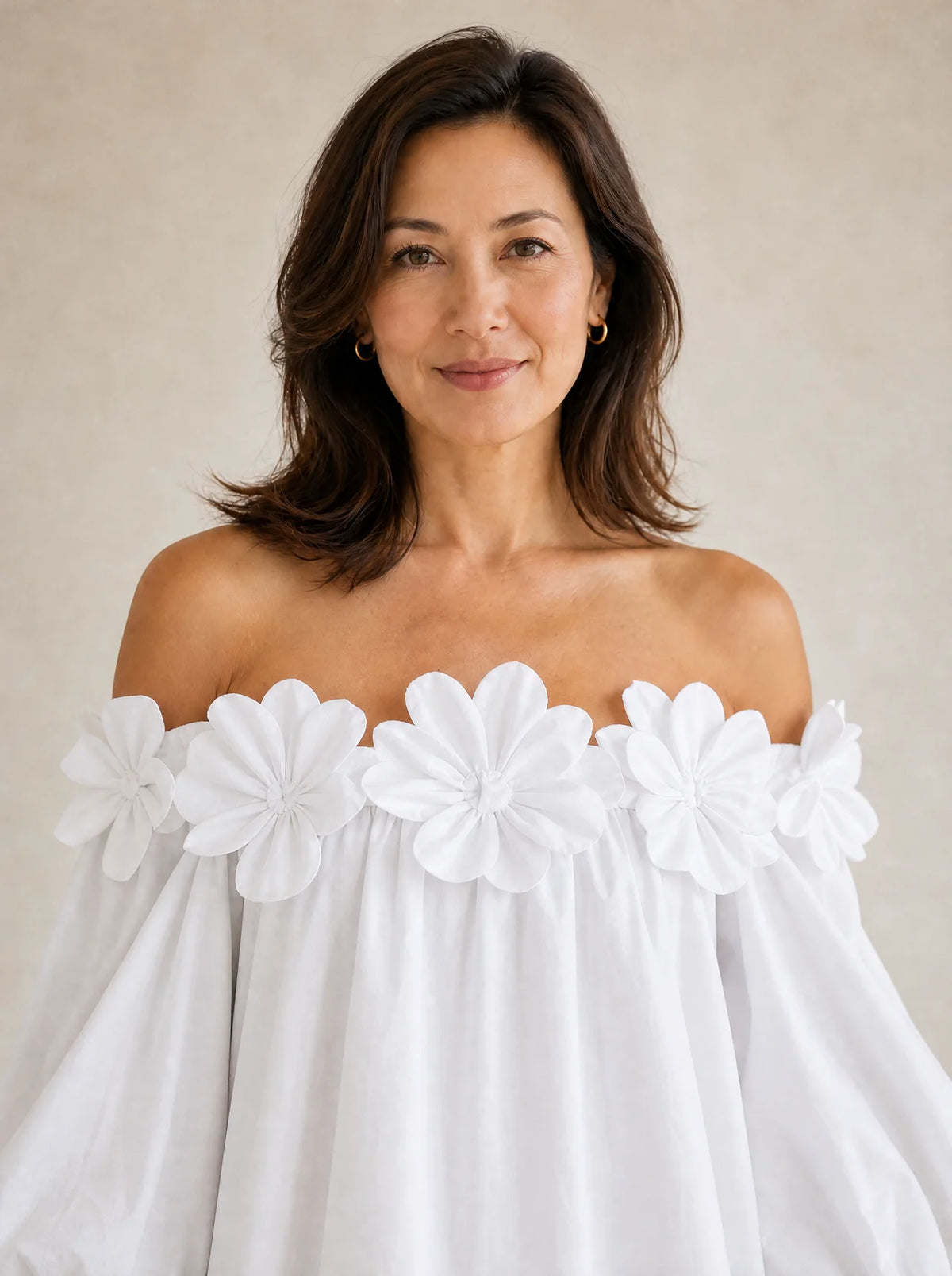 Florenza – Women's Sculpted Rose Off-Shoulder Dress
