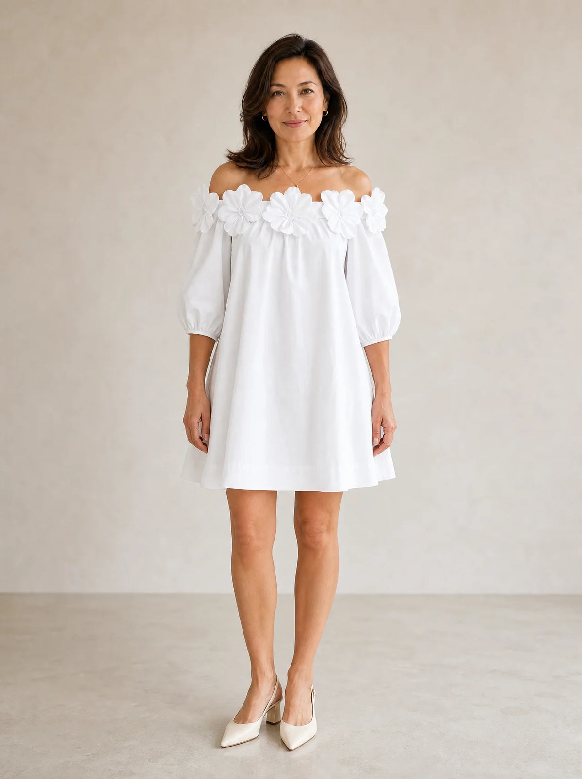 Florenza – Women's Sculpted Rose Off-Shoulder Dress