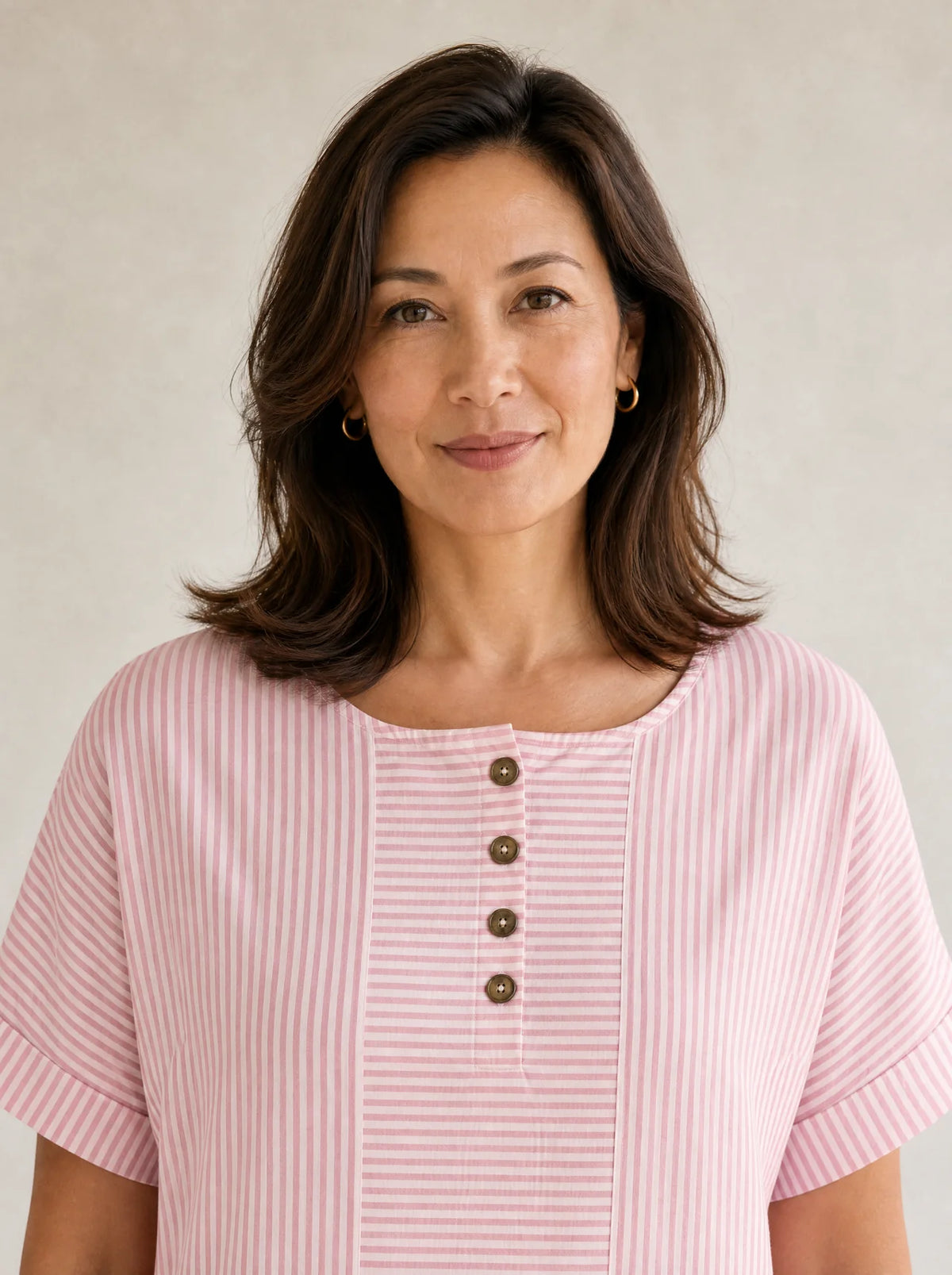 Lunavia – Women's Striped Button-Placket Mini Dress with Pockets
