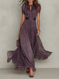 Purple Keyhole Neckline Lace Trim Maxi Dress
