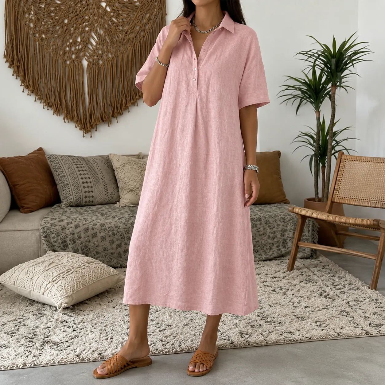 Lunavia – Women's Oversized Midi Shirt Dress