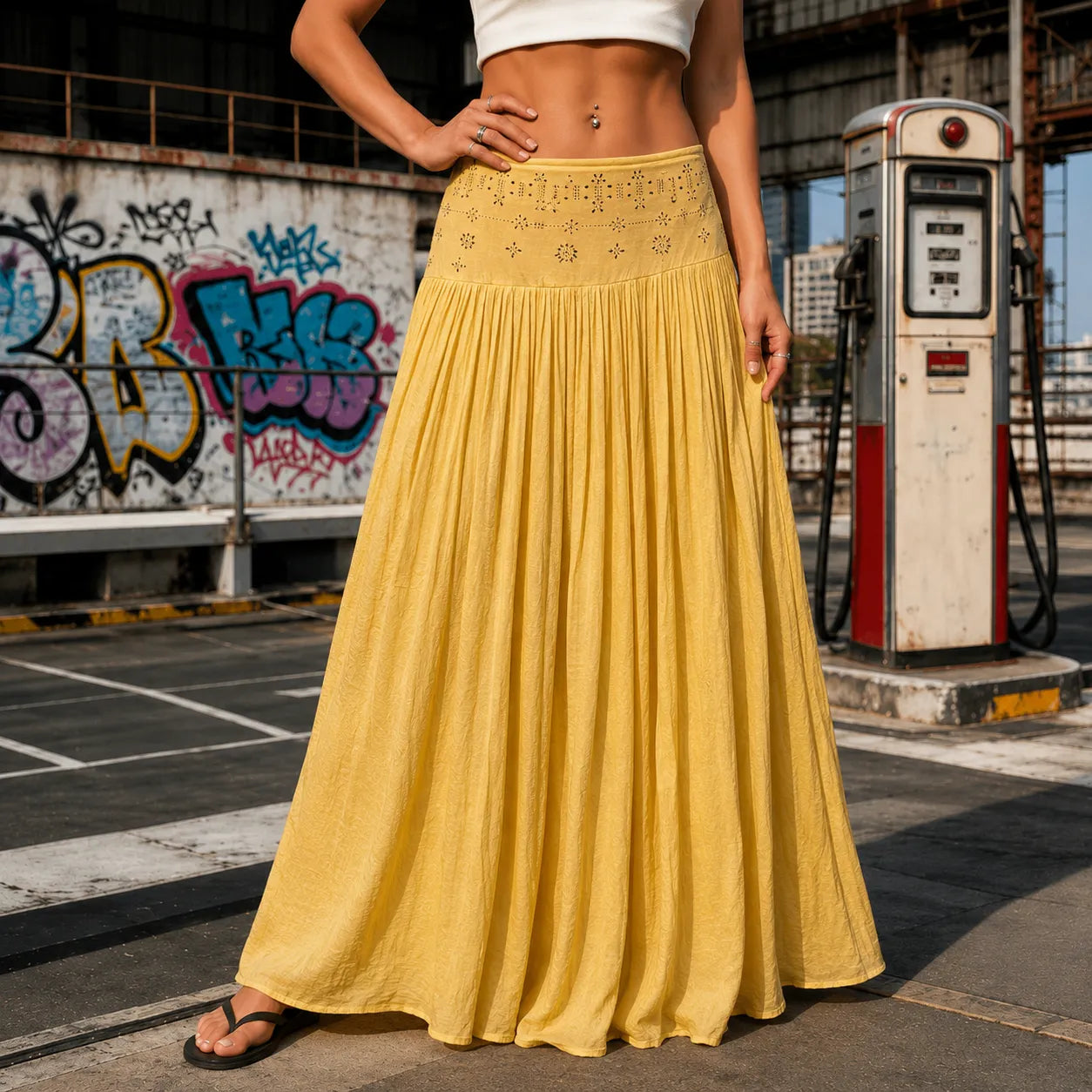 Soléra – High Waist A-Line Boho Maxi Skirt for Women
