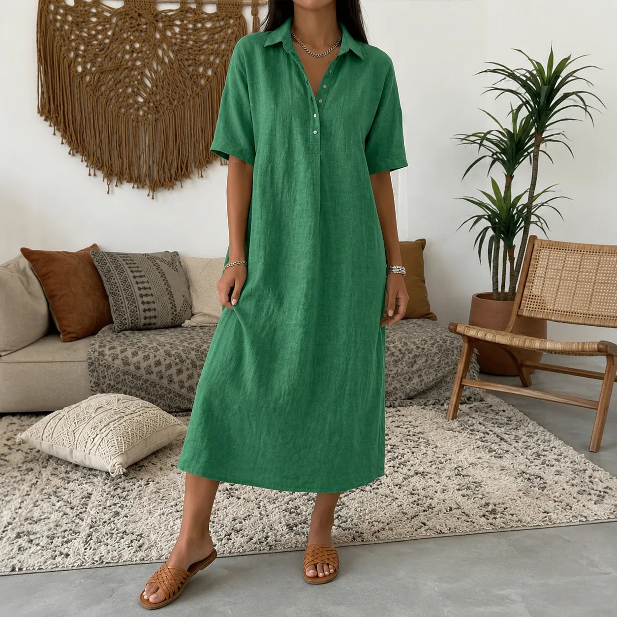 Lunavia – Women's Oversized Midi Shirt Dress