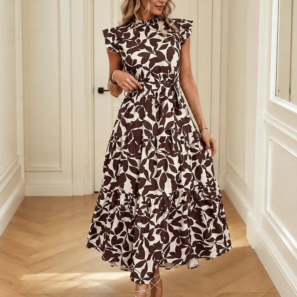Sunlura – Flutter Sleeve Tie Waist Tiered Midi Dress, Summer Floral Print, Women's Casual Dress