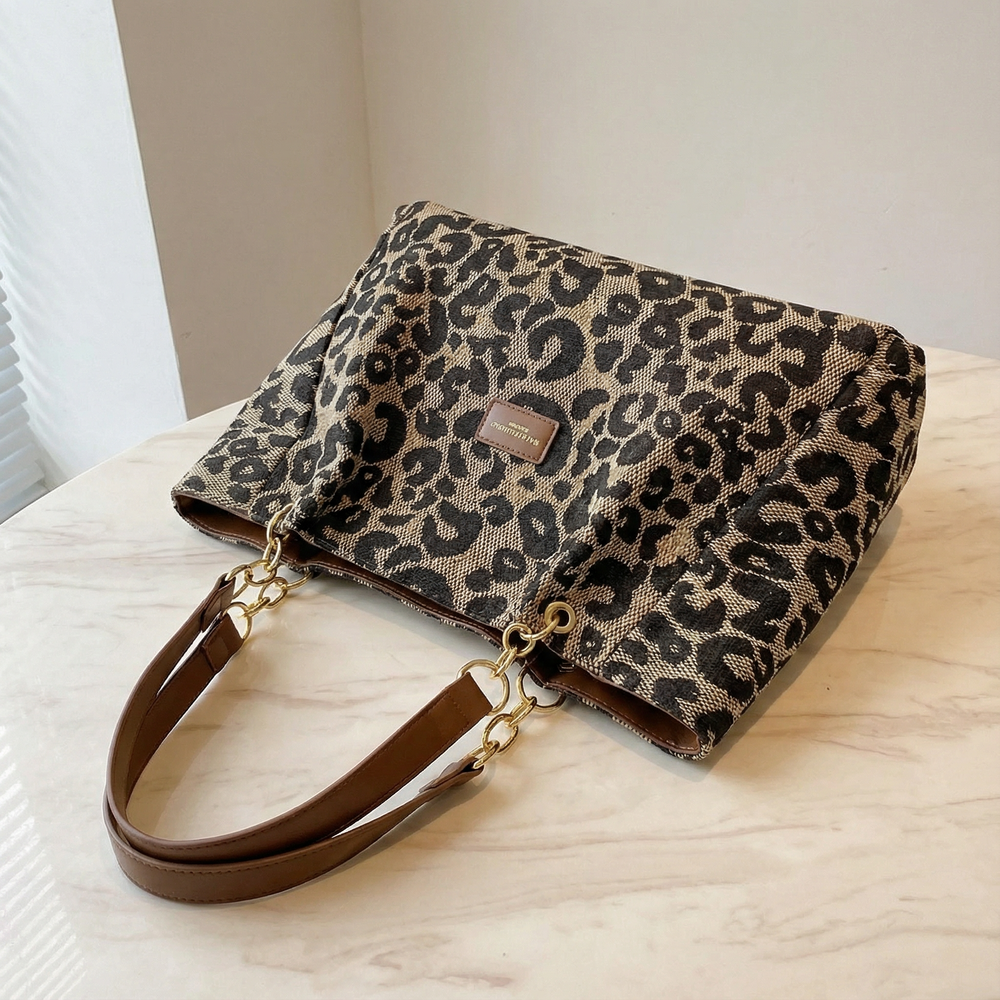 Lynxe - Leopard Print Tote with Chain Detail