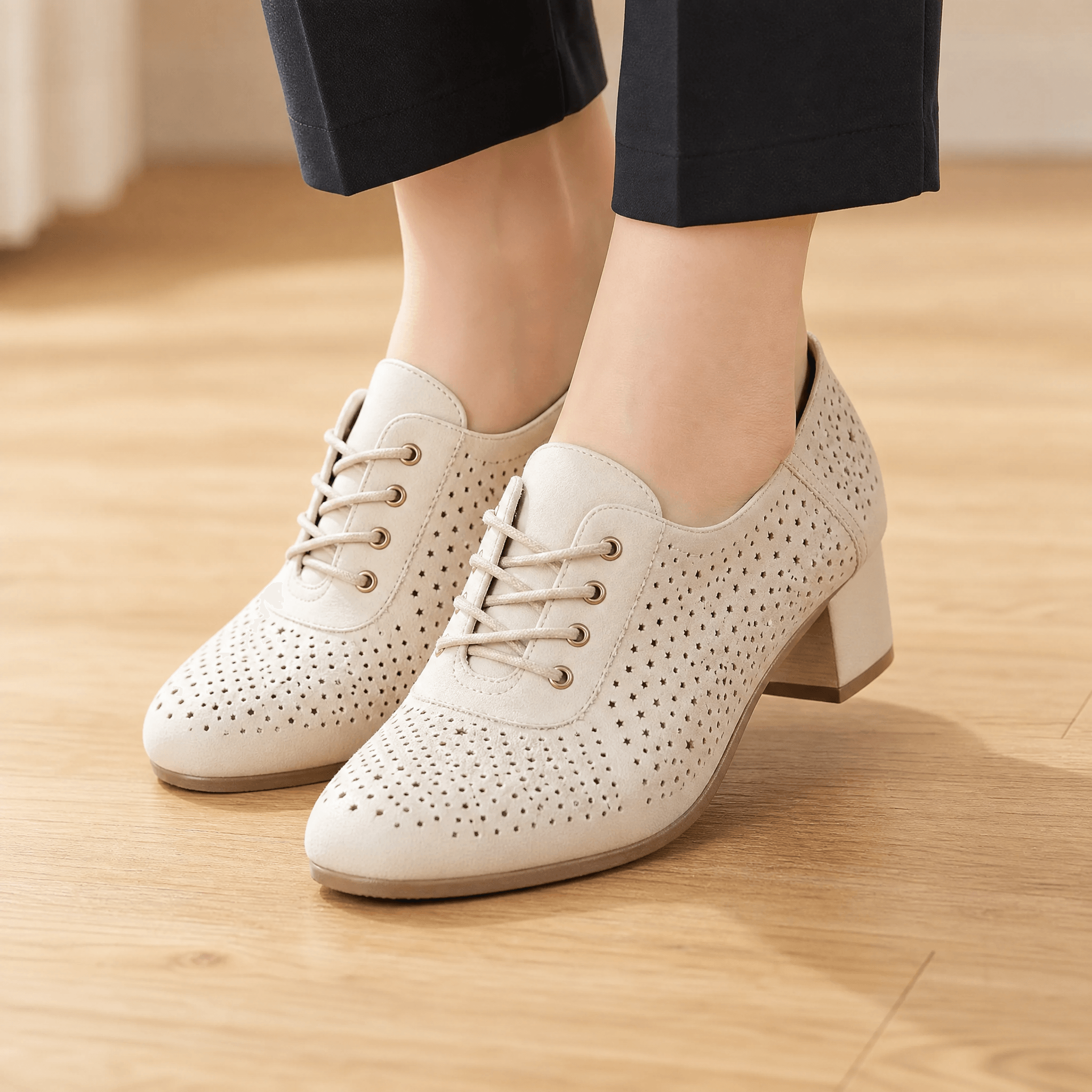 Aerella – Women's Breathable Perforated Block Heel Shoes