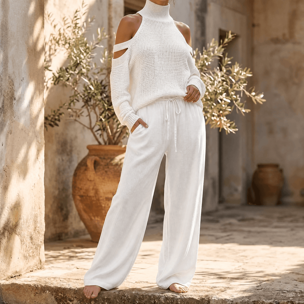 Alessia – Women's Cold-Shoulder Knit & Wide-Leg Set