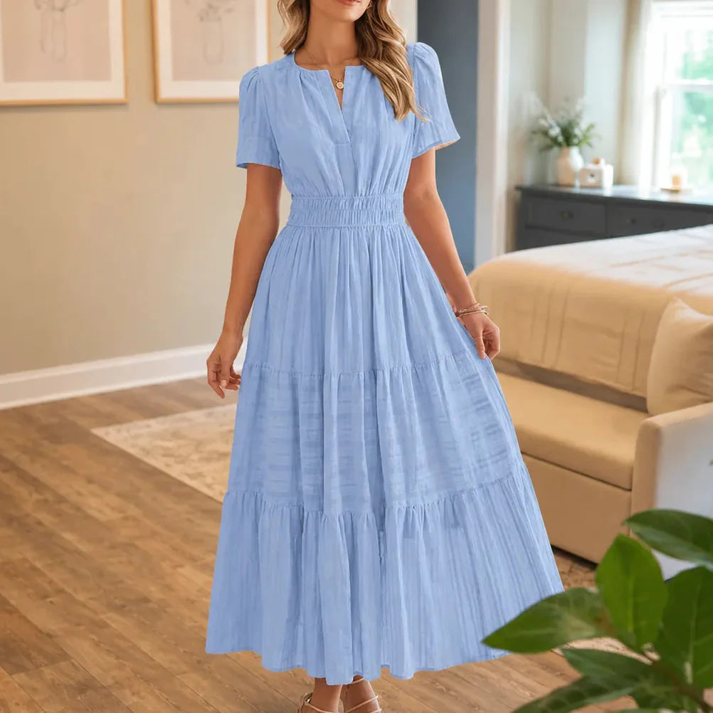Florelle – Smocked Waist Tiered Boho Maxi Dress with Puff Sleeves