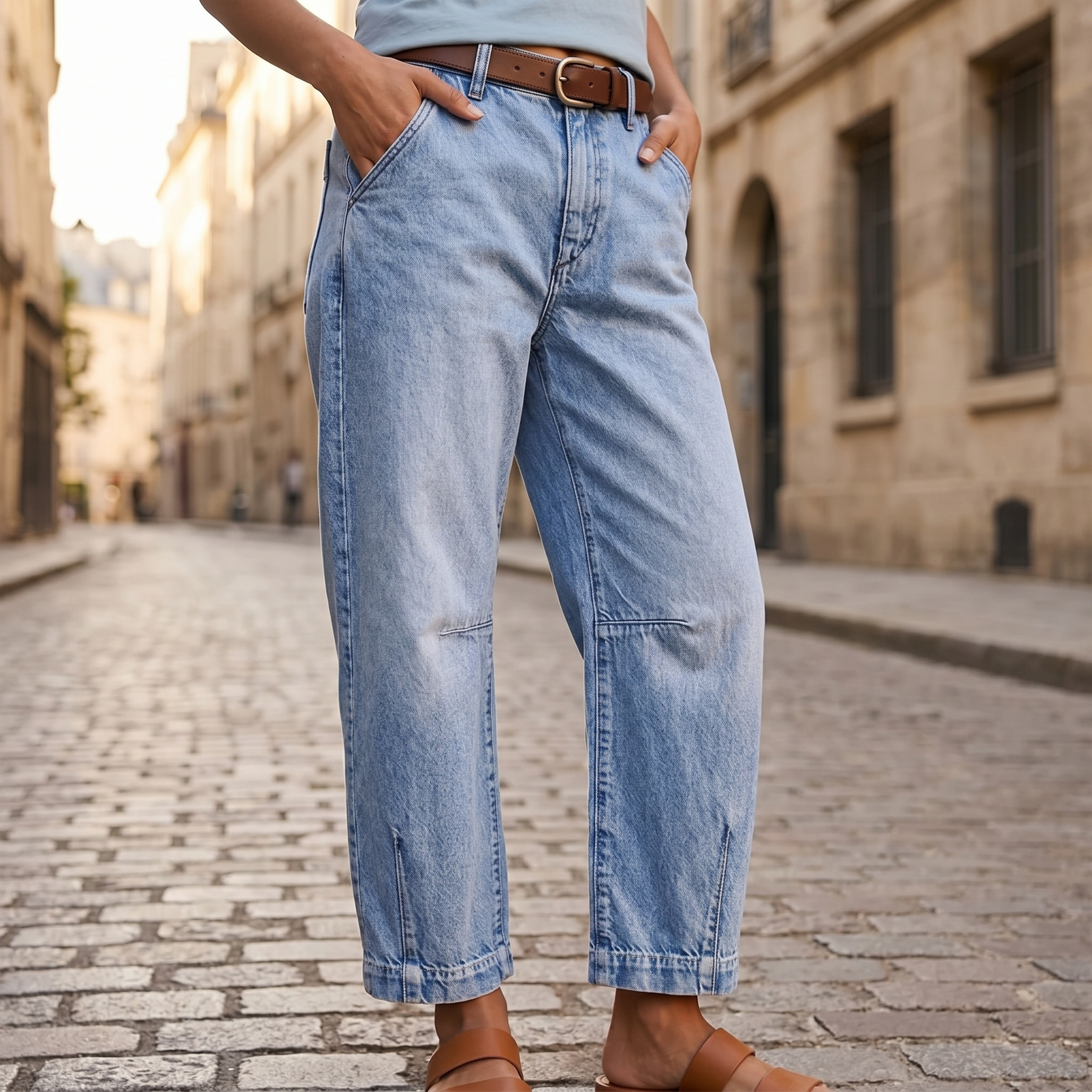 Veluna – Women's High-Waist Barrel-Leg Cropped Jeans
