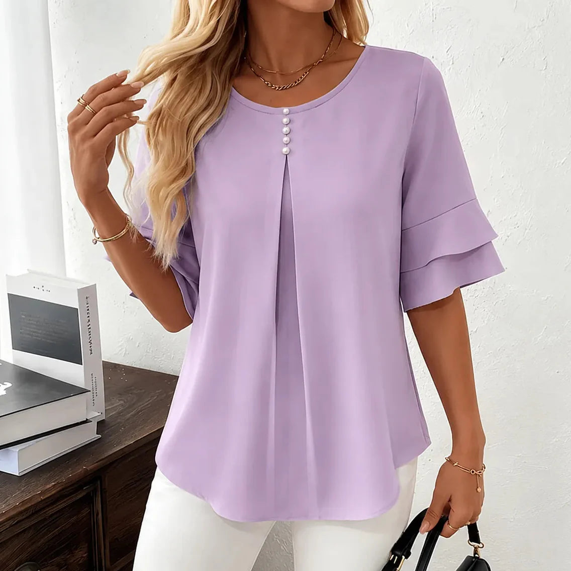 Vellora – Women's Pleated Flutter Sleeve Blouse