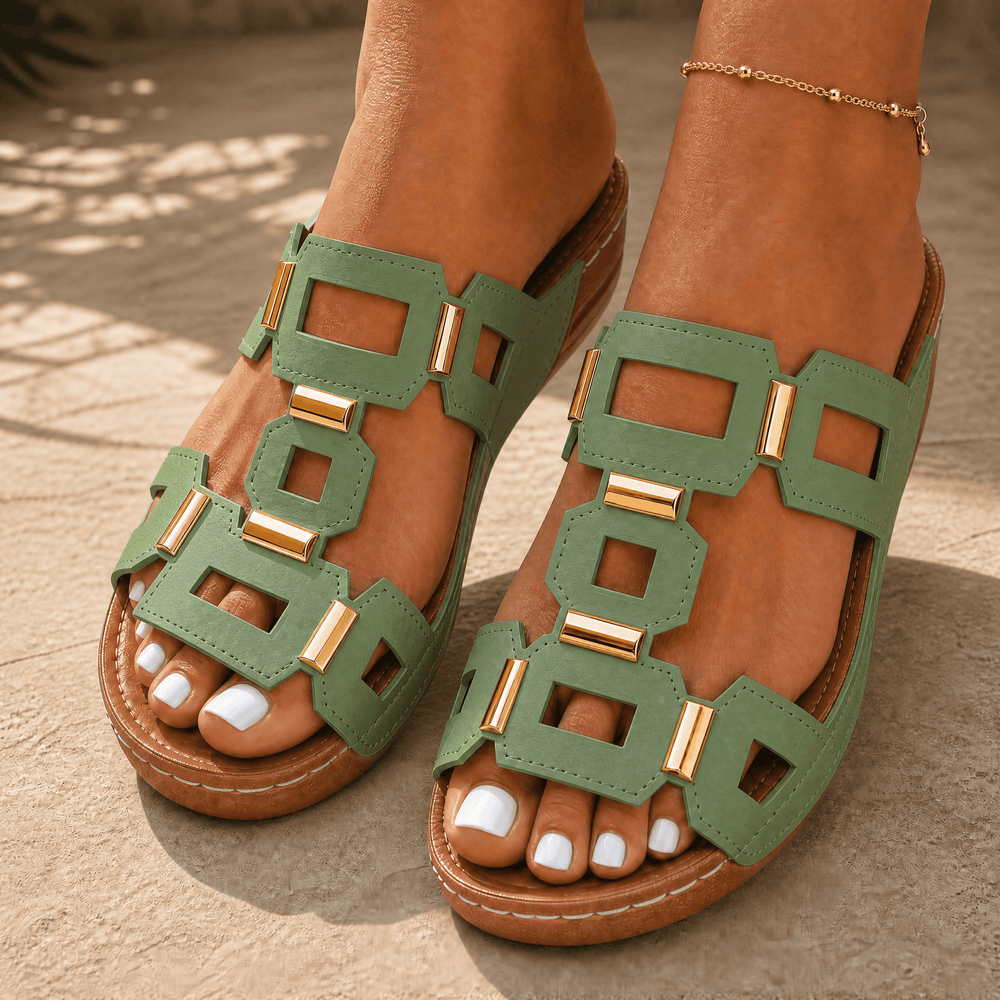 BellaArch – Cushioned Wedge Sandals with Gold Strap Detail