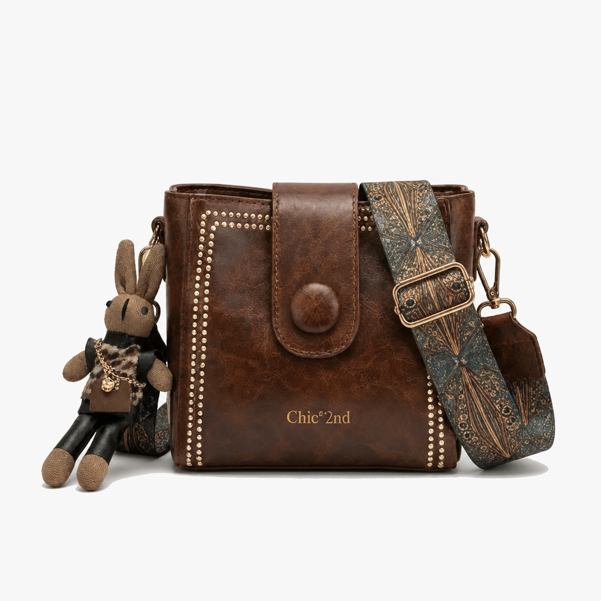 Trovata - Vintage crossbody bucket bag with artisan strap