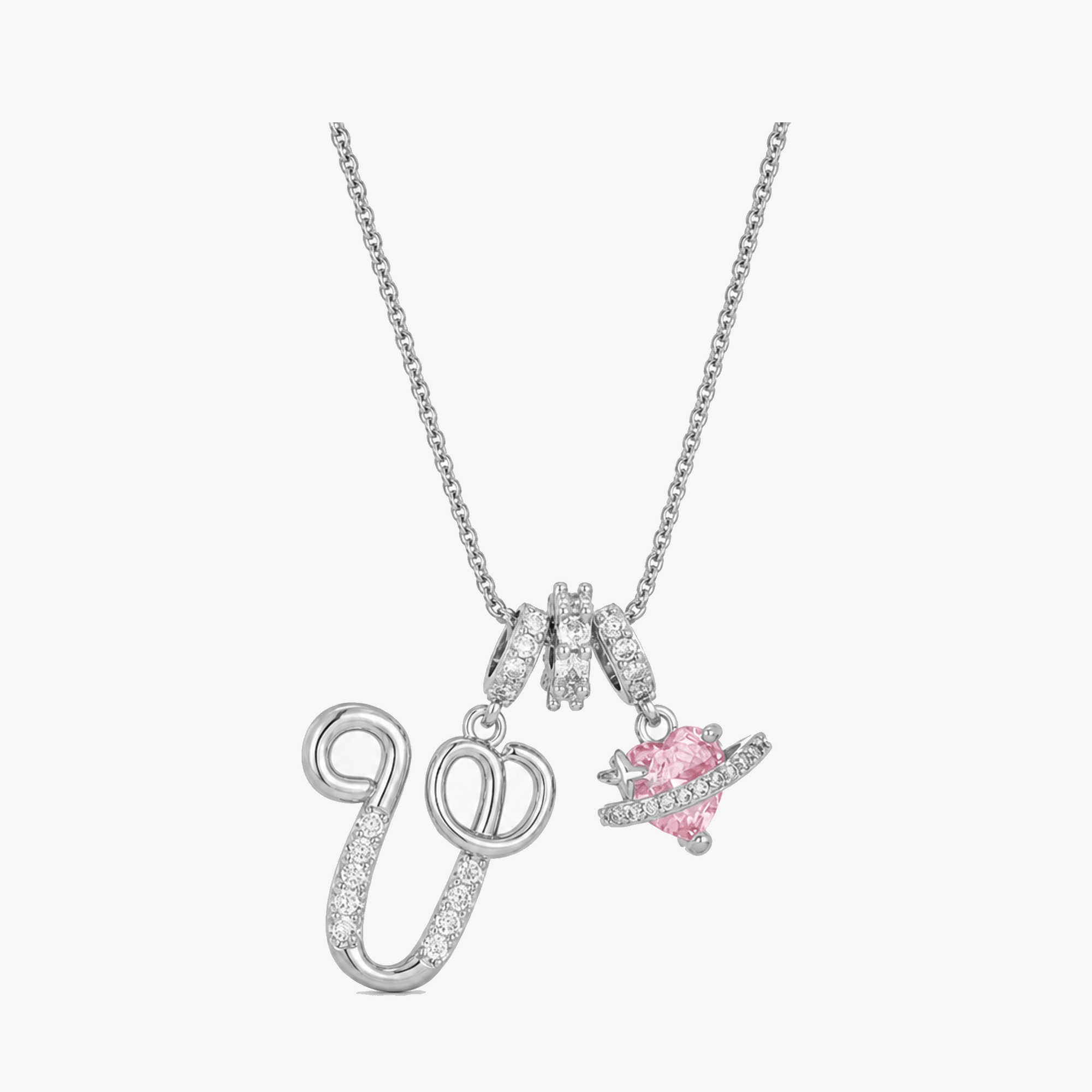 LUMARA – 3-Layer Initial Necklace with Pink Heart Zircon